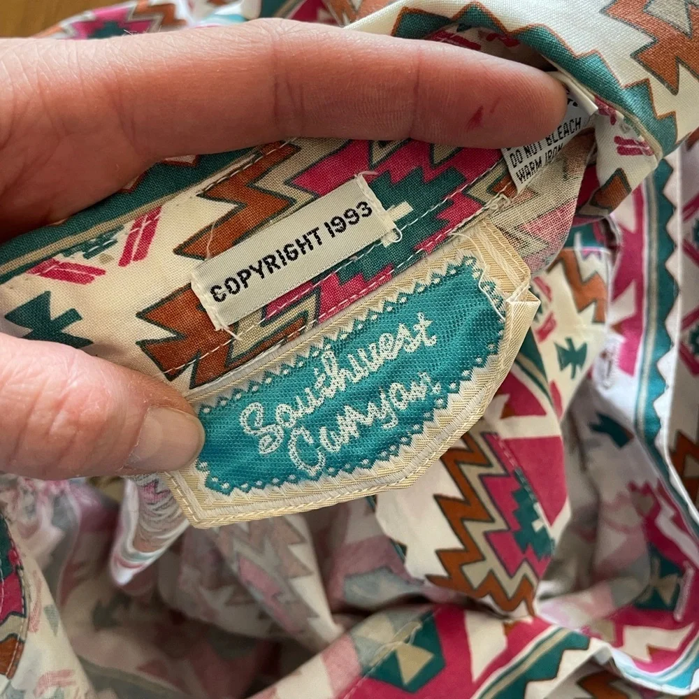 Vintage Geometric Button Down Shirt - Pink, Brown, Blue - Picture 11 of 13